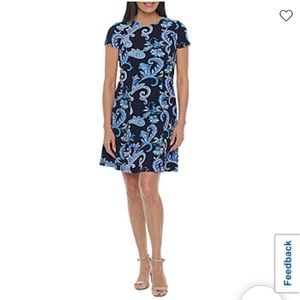 NWT Jessica Howard Blue Textured Paisley Print Dress